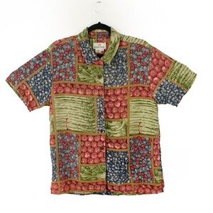 Vintage Fiorella Rubino Silk Vegetable Fruit Illustration Blouse Shirt